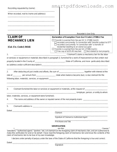 Mechanics Lien California Form