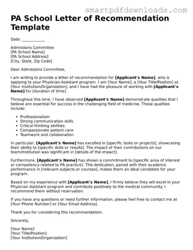Free PA School Letter of Recommendation Form
