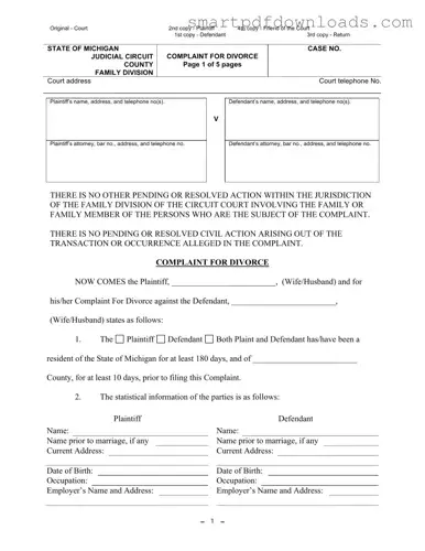 Michigan Complaint Divorce Form