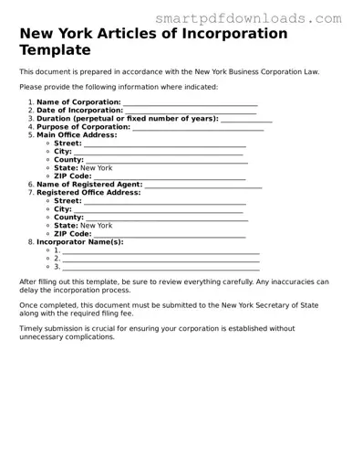 Legal Articles of Incorporation Form for the State of New York