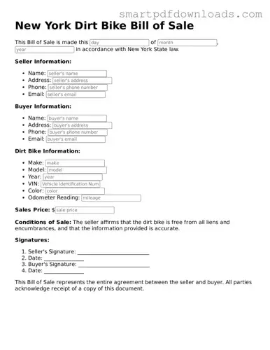 Legal Dirt Bike Bill of Sale Form for the State of New York