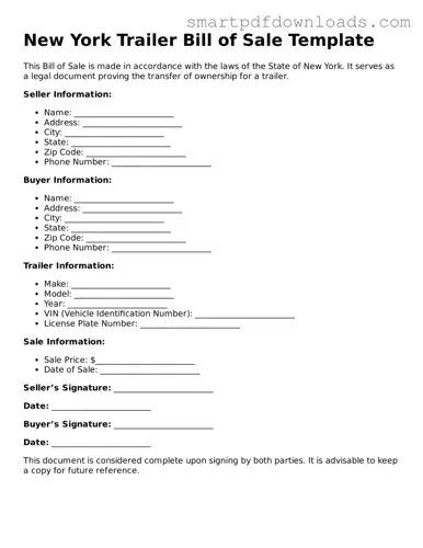 Legal Trailer Bill of Sale Form for the State of New York