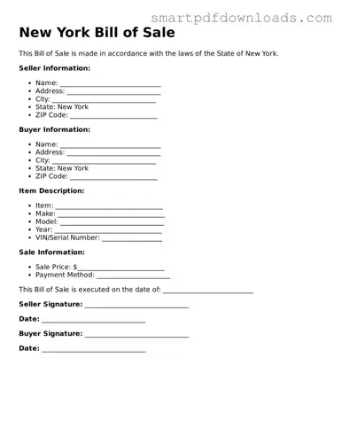 Legal Bill of Sale Form for the State of New York