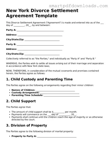 Legal Divorce Settlement Agreement Form for the State of New York