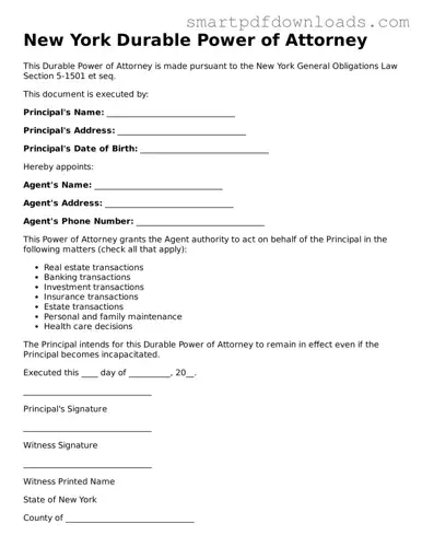Legal Durable Power of Attorney Form for the State of New York