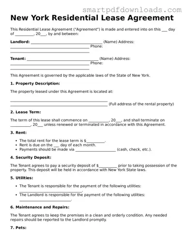 Legal Residential Lease Agreement Form for the State of New York