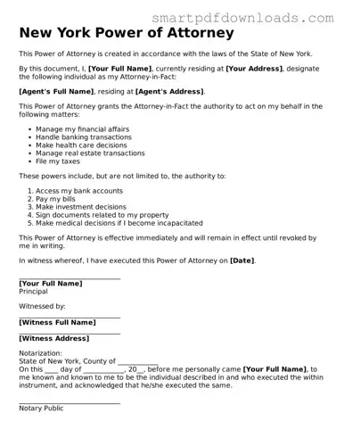 Legal Power of Attorney Form for the State of New York