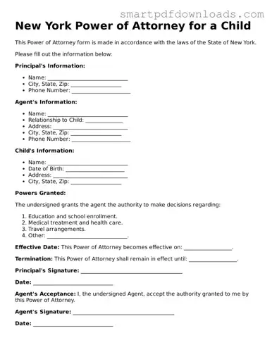 Legal Power of Attorney for a Child Form for the State of New York