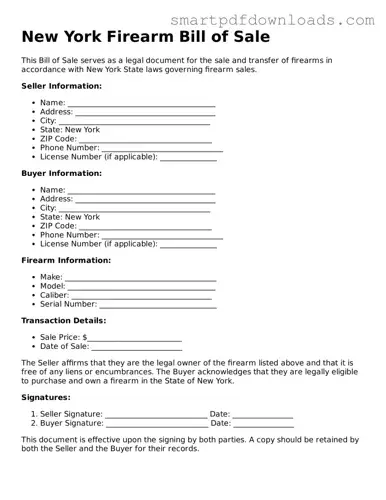 Legal Firearm Bill of Sale Form for the State of New York