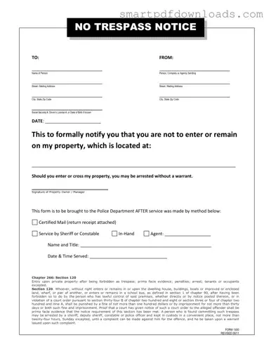 No Trespassing Letter Form