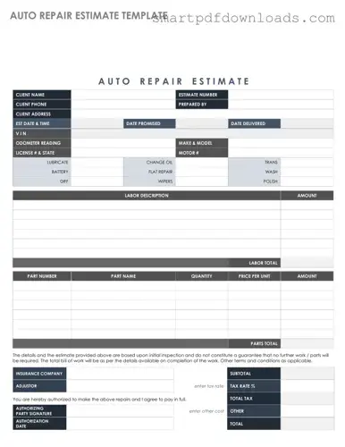 Auto Repair Estimate Form