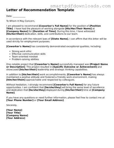 Free Letter of Recommendation for Coworker Form