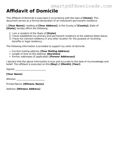 Free Affidavit of Domicile Form