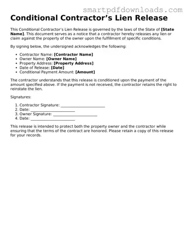 Free Conditional Contractor’s Lien Release Form