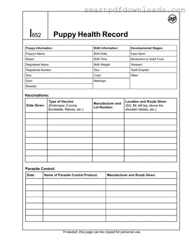 Puppy Health Record Form