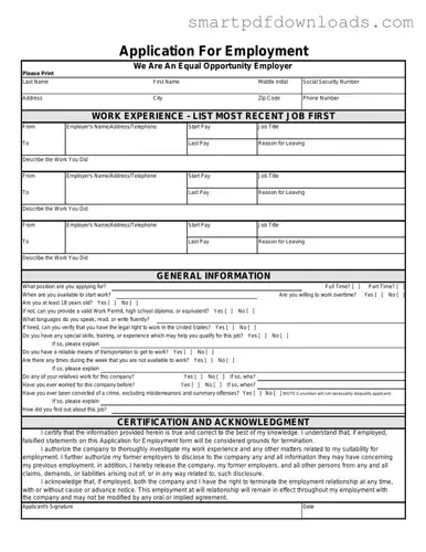 Spanish Application Employment Form
