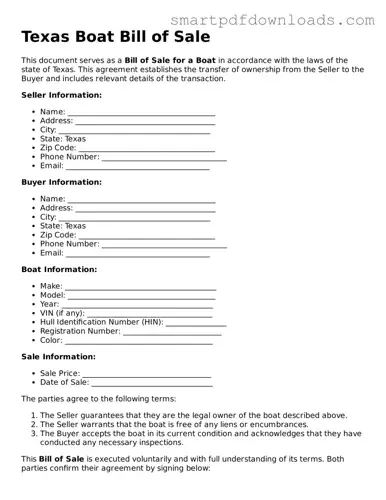 Legal Boat Bill of Sale Form for the State of Texas