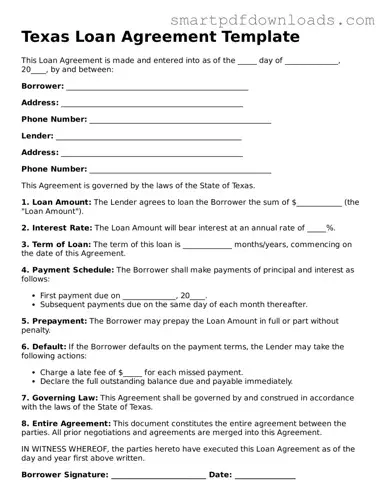 Legal Loan Agreement Form for the State of Texas