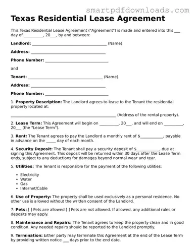 Legal Residential Lease Agreement Form for the State of Texas
