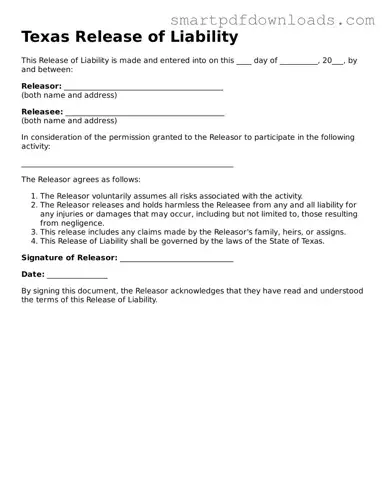 Legal Release of Liability Form for the State of Texas