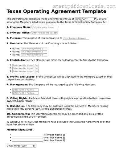 Legal Operating Agreement Form for the State of Texas