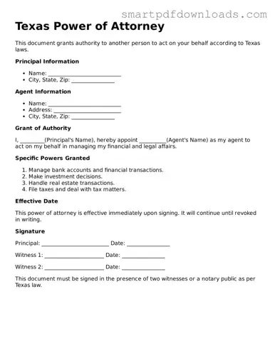 Legal Power of Attorney Form for the State of Texas