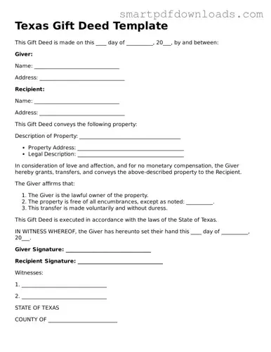 Legal Gift Deed Form for the State of Texas