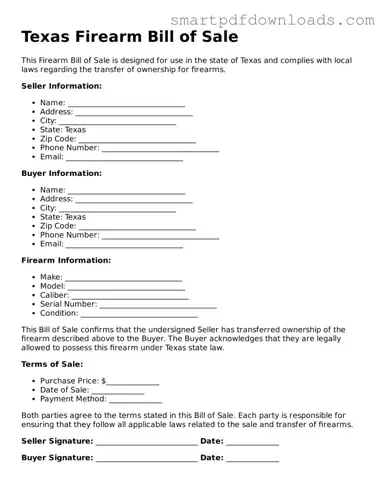 Legal Firearm Bill of Sale Form for the State of Texas