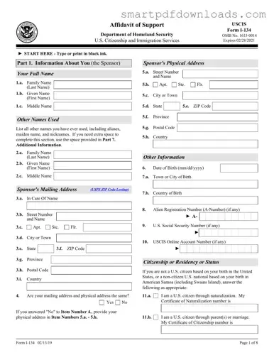 USCIS I-134 Form