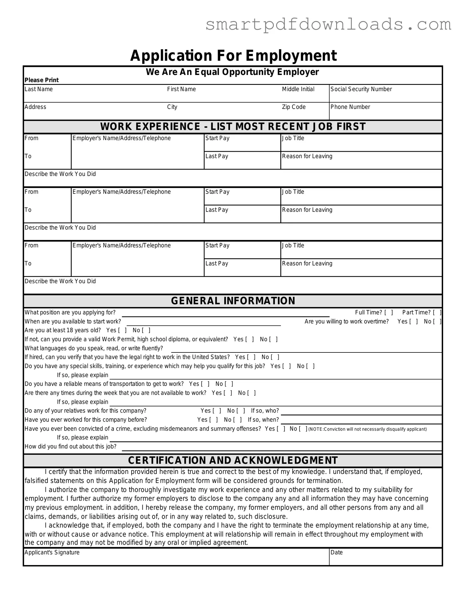 Spanish Application Employment Form