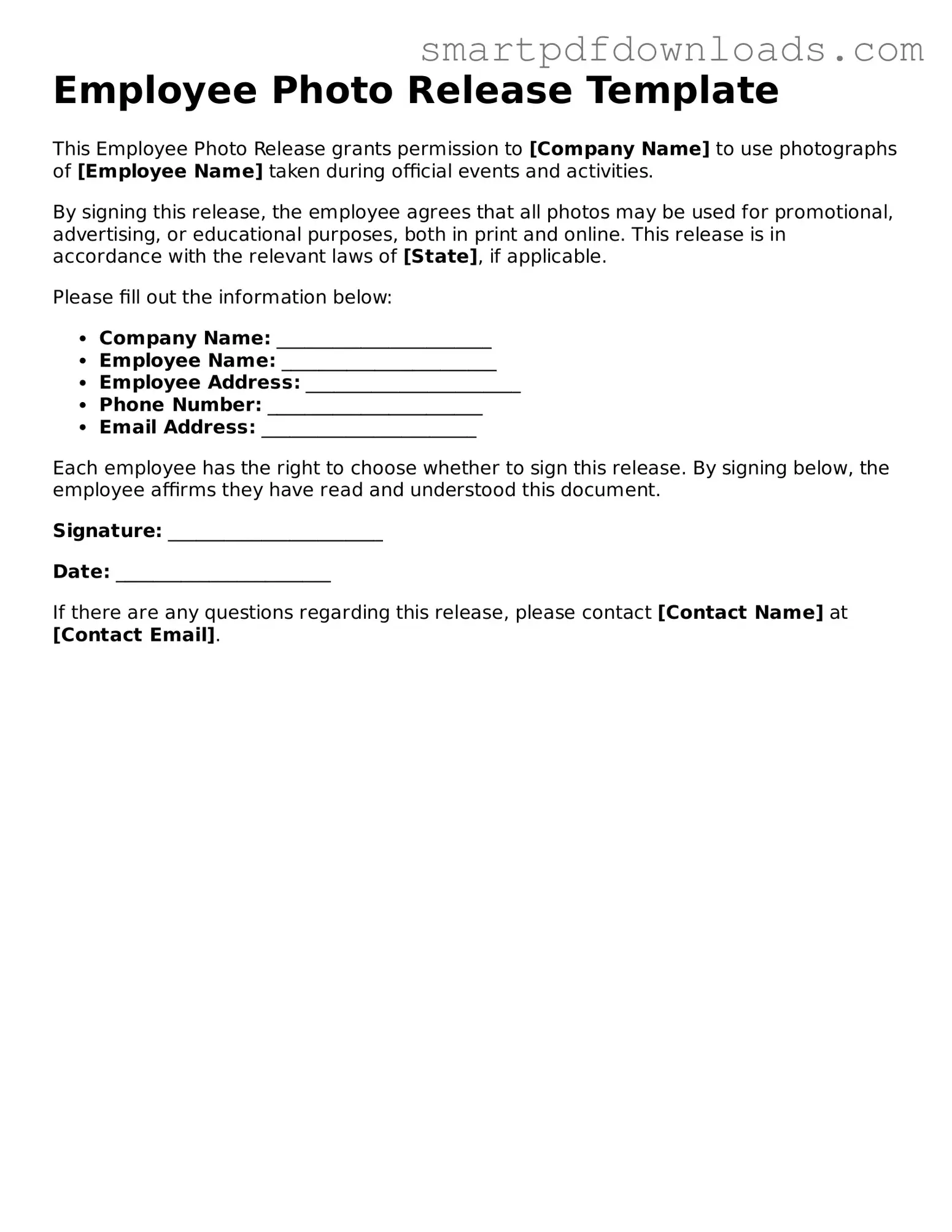 Free Employee Photo Release Form