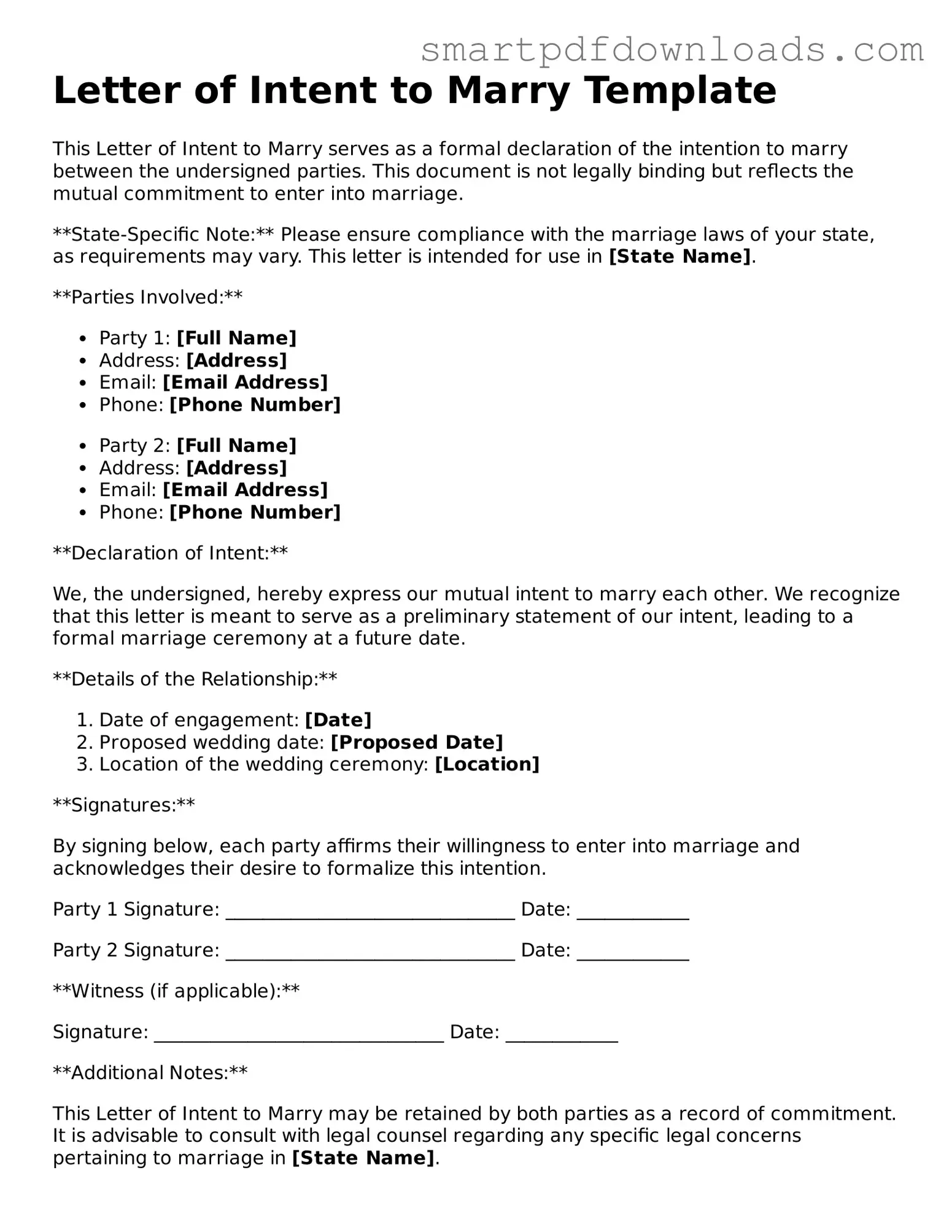Free Letter of Intent to Marry Form
