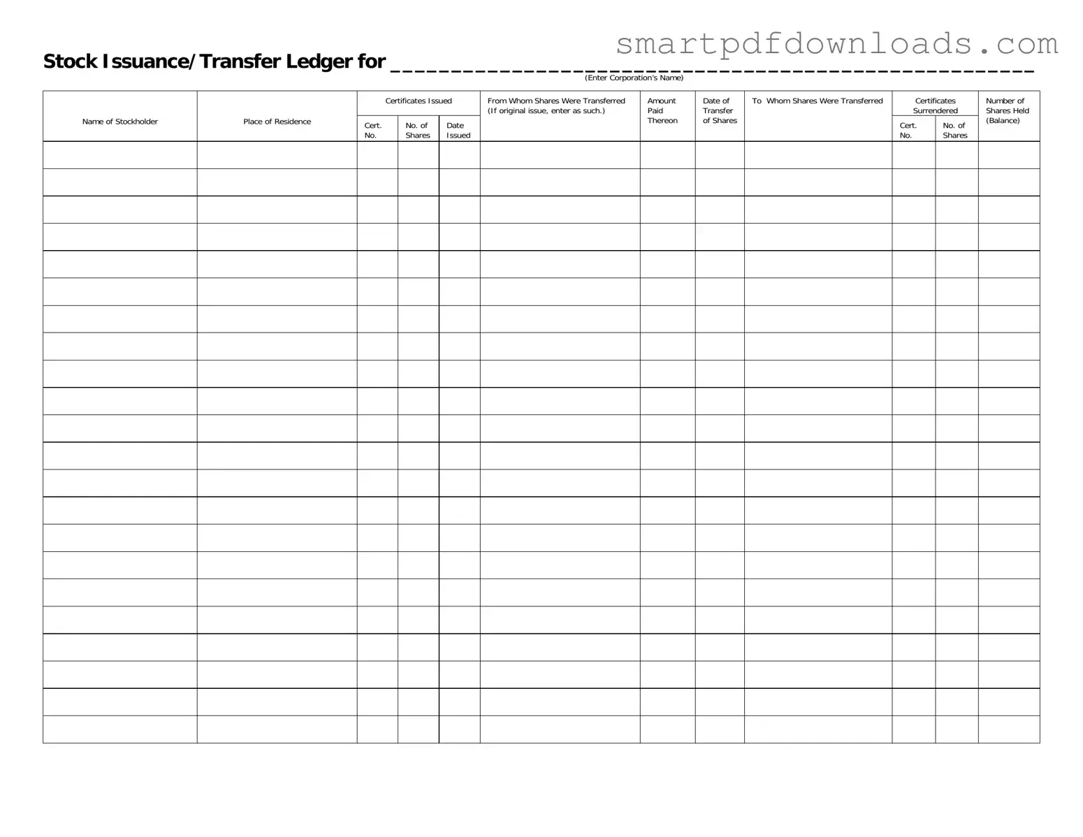 Stock Transfer Ledger Form