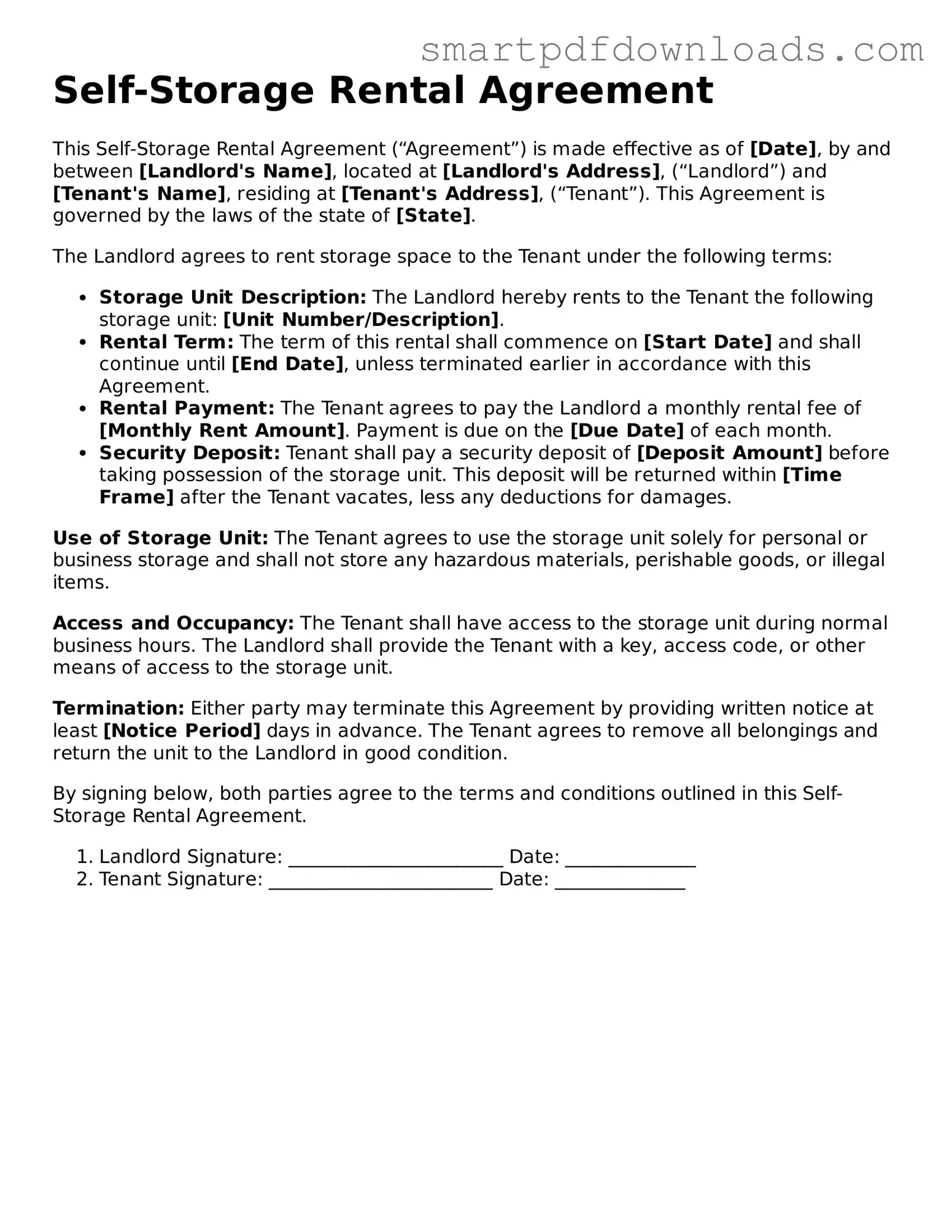 Free Self-Storage Rental Agreement Form