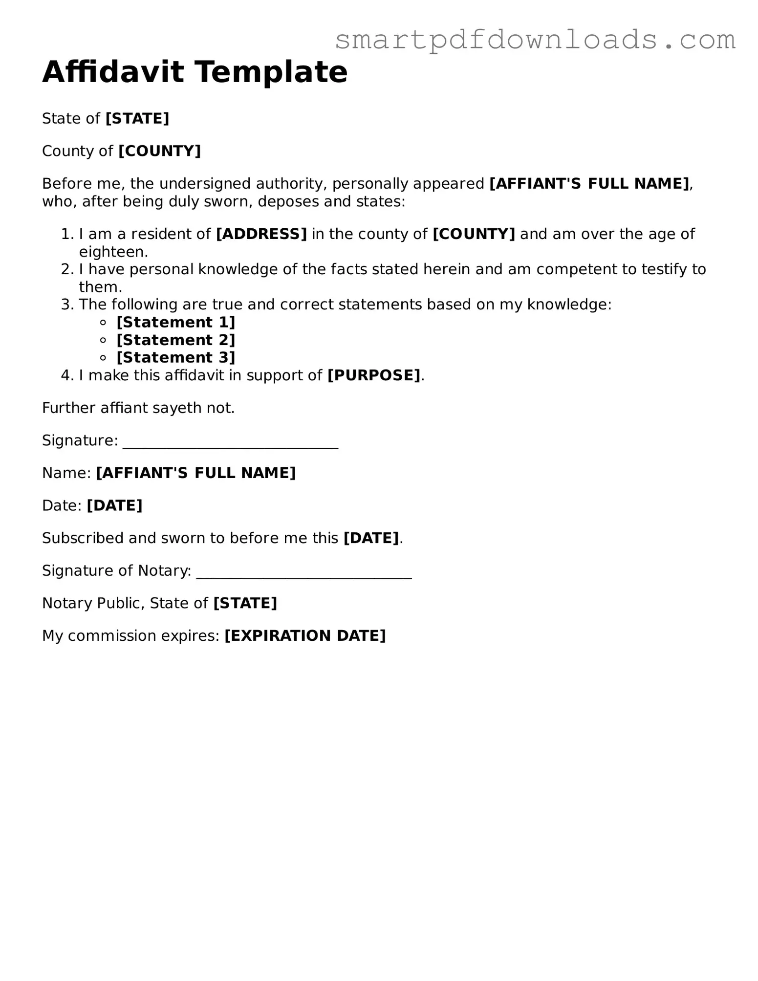Free Affidavit Form