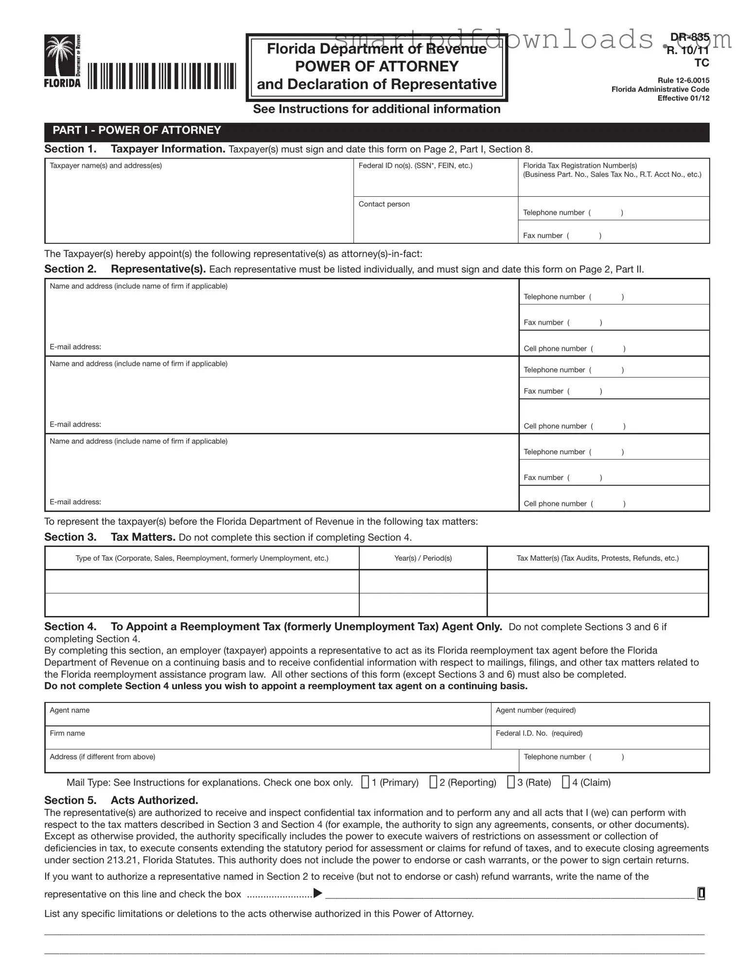 Tax POA dr 835 Form