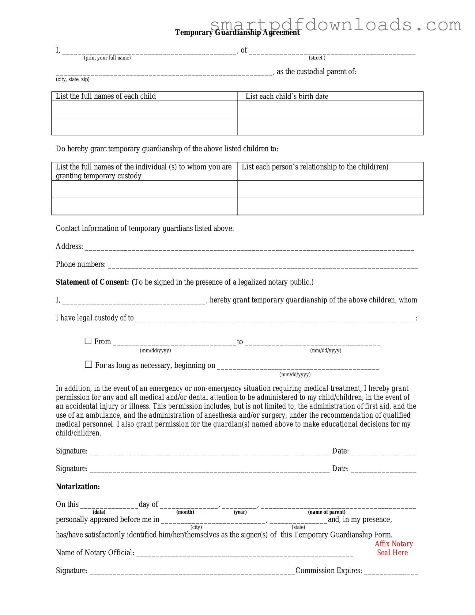 Temporary Custody Form