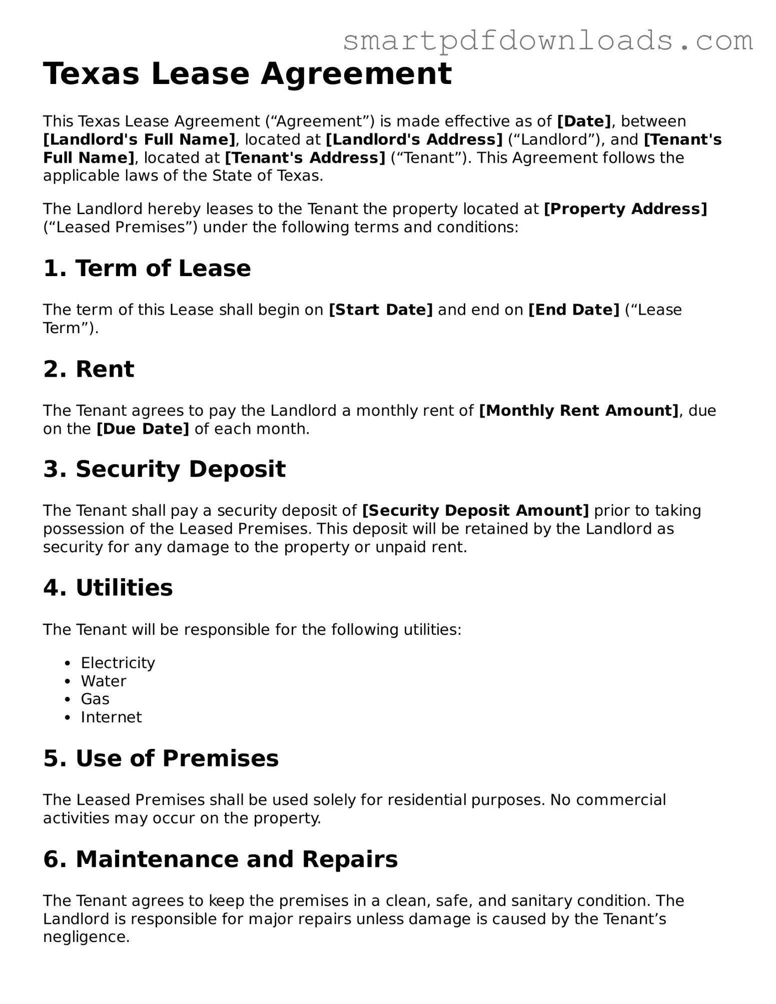 Legal Lease Agreement Form for the State of Texas