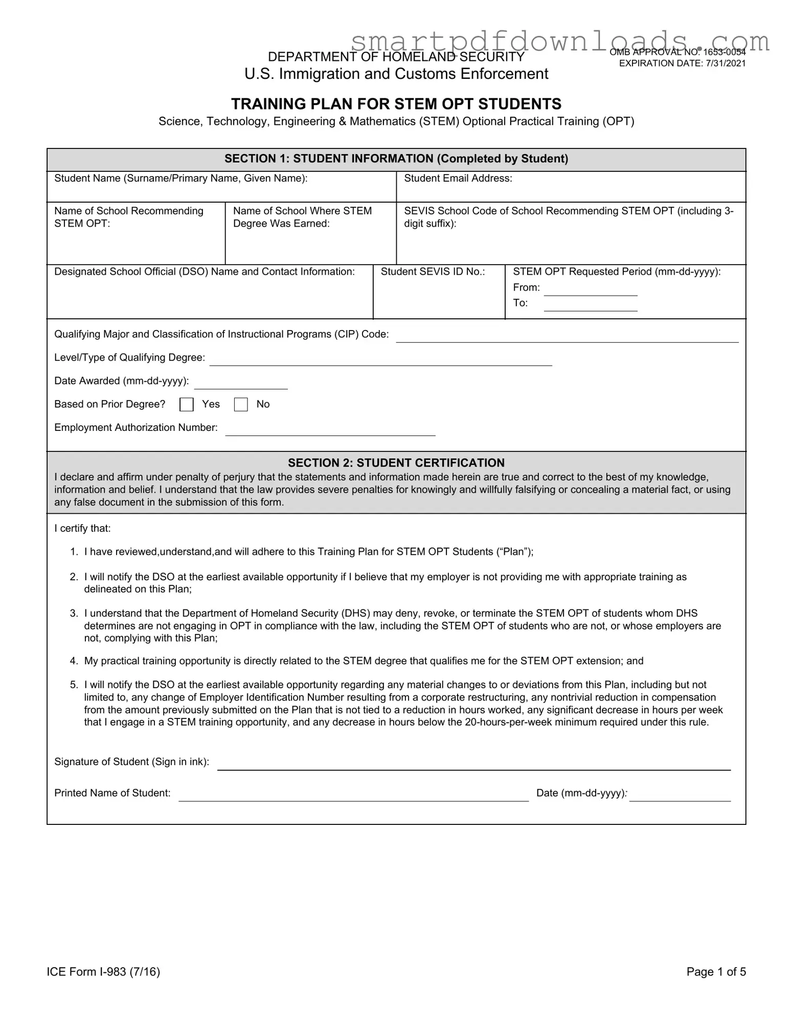 ICE I-983 Form
