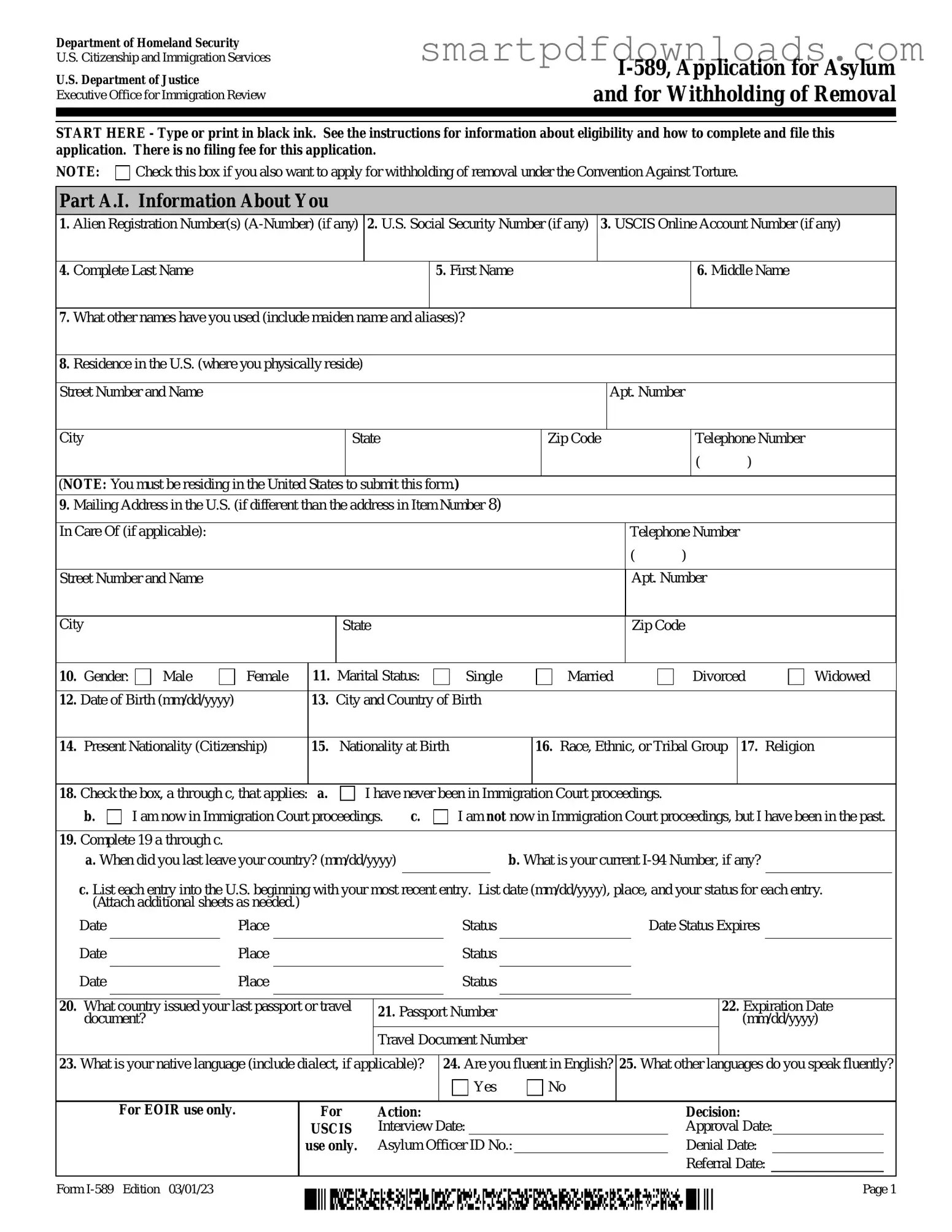 USCIS I-589 Form