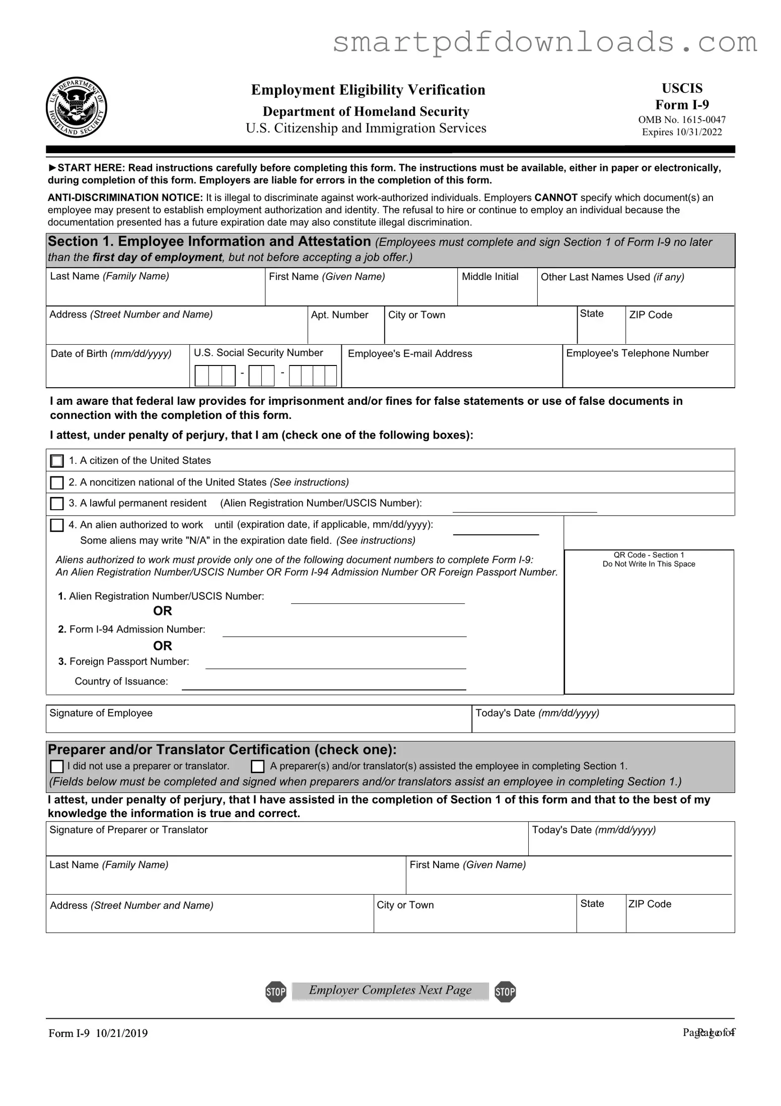 USCIS I-9 Form