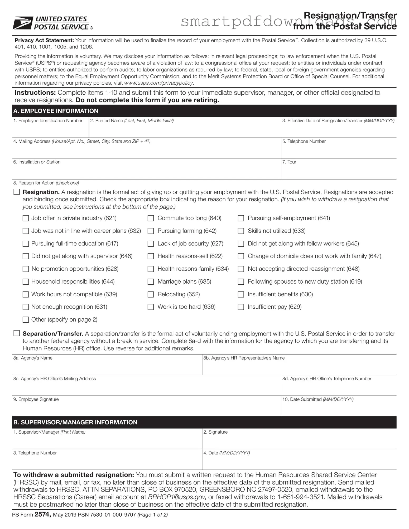 Usps Resignation Form