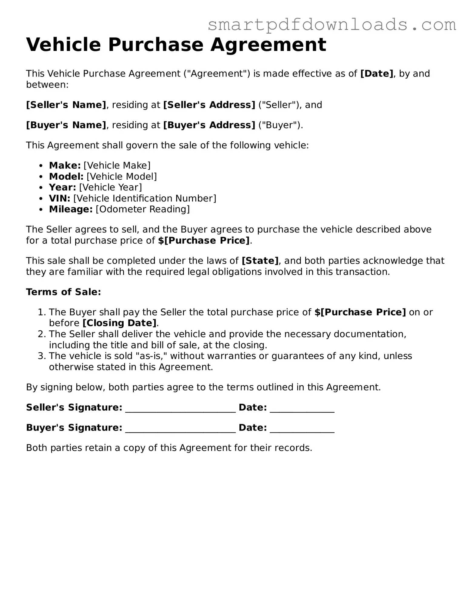 Free Vehicle Purchase Agreement Form