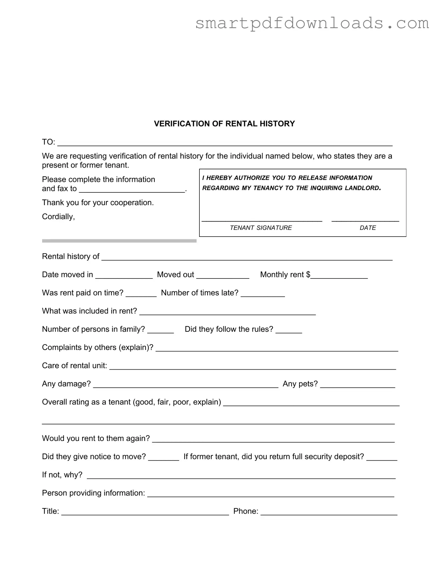 Verification Rental Form