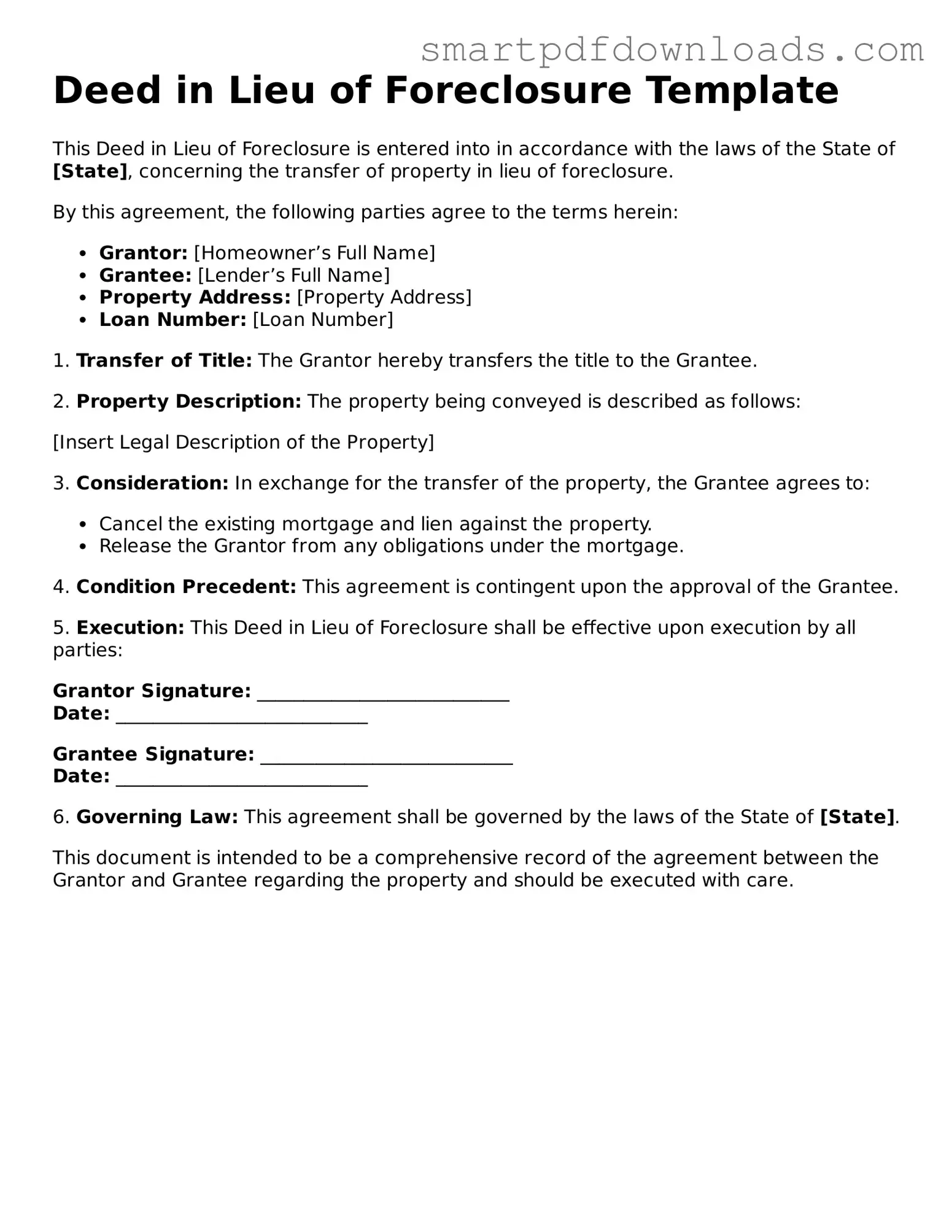 Free Deed in Lieu of Foreclosure Form