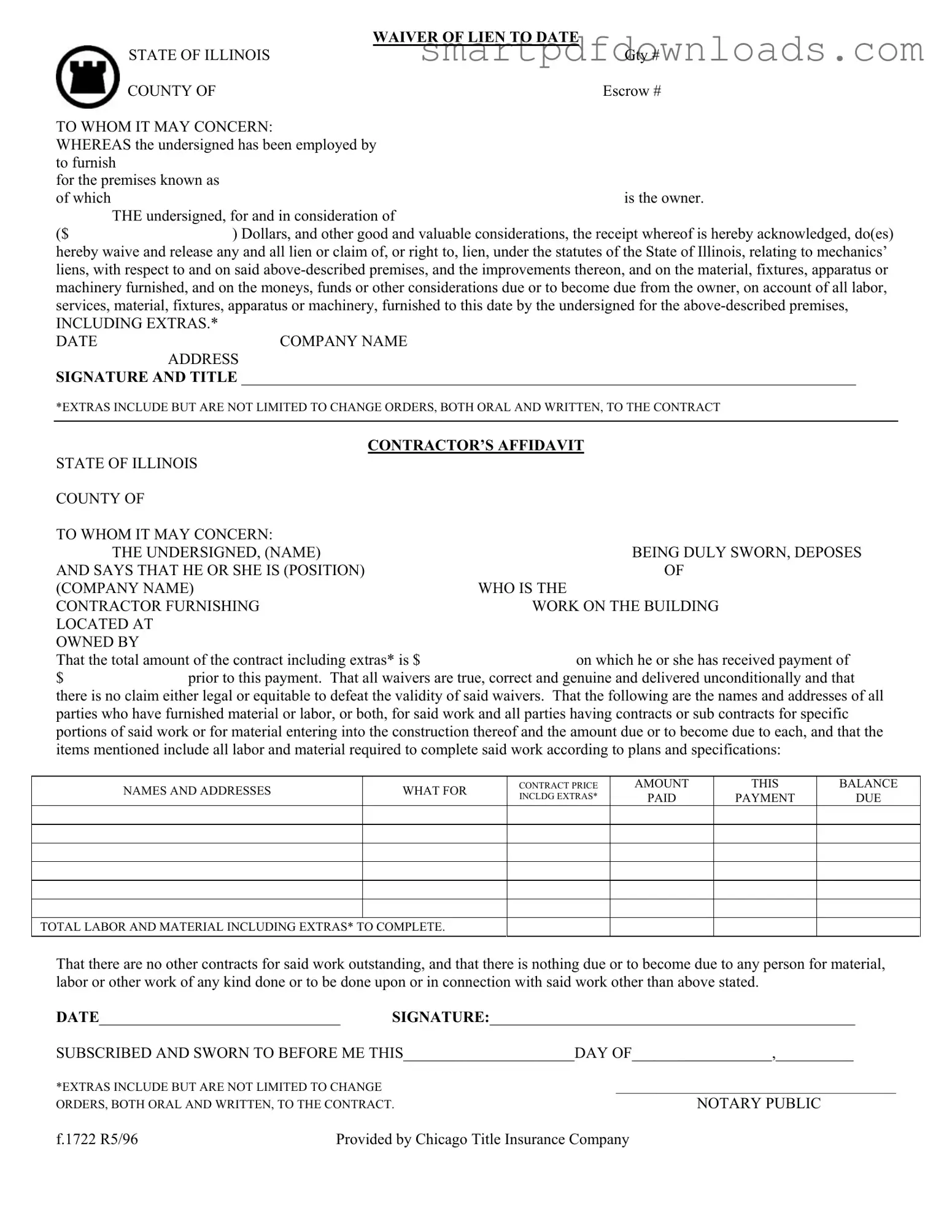 Chicago Title Waiver Format Form