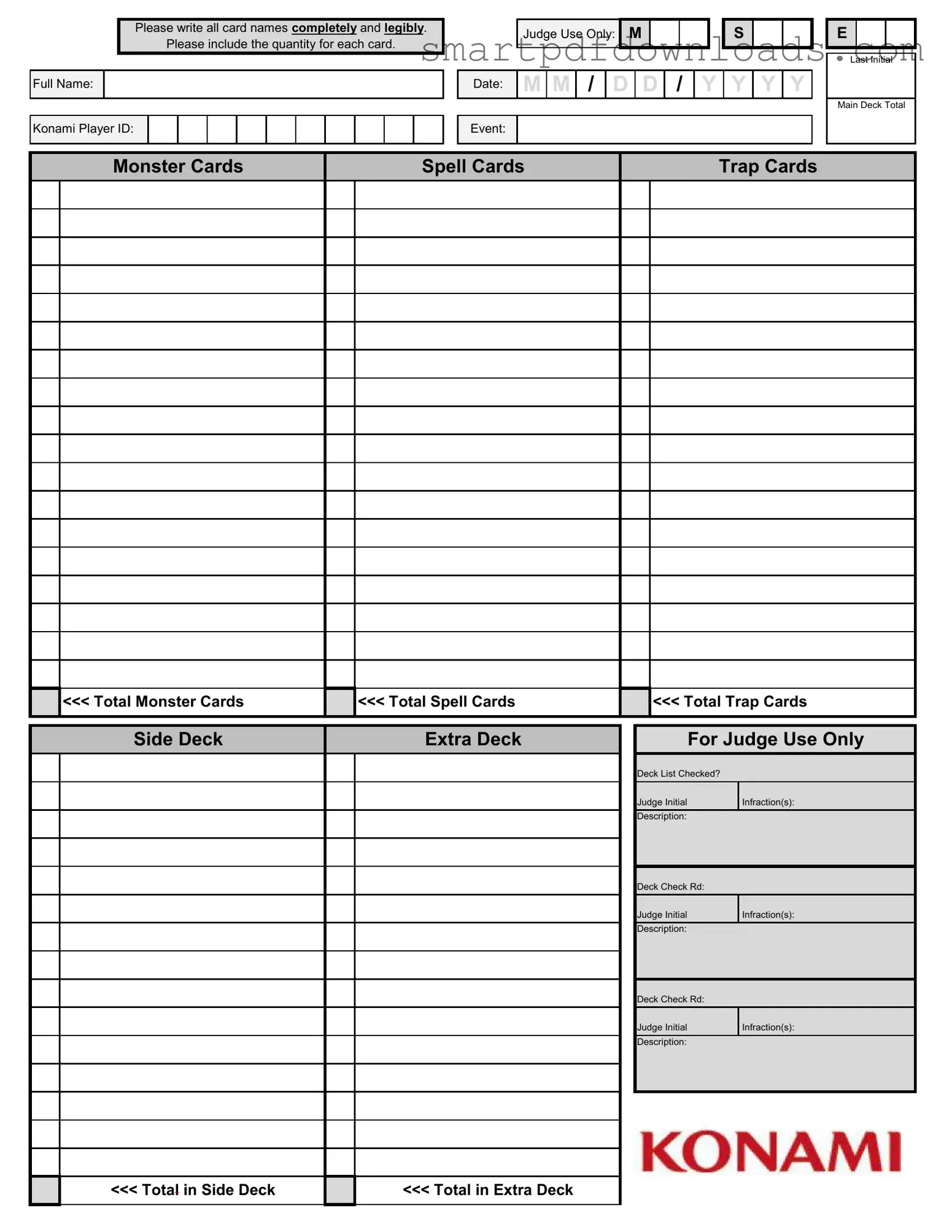 Konami Decklist Form